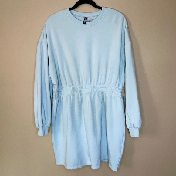 Light Blue Long Sleeve Fleece Dress - Picture 1 of 5
